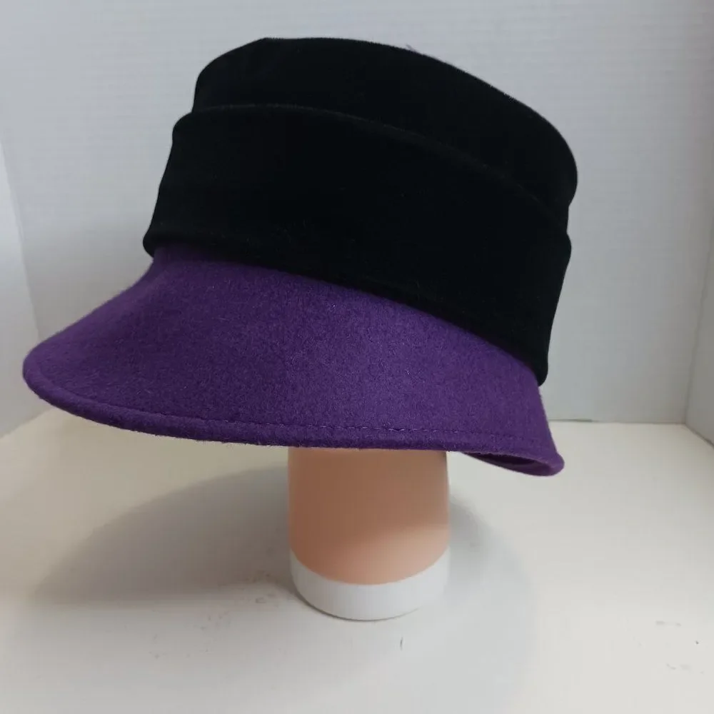 Vintage Da-Me Made in Italy Women's Purple Black Wool Pillbox Hat - Picture 2 of 11